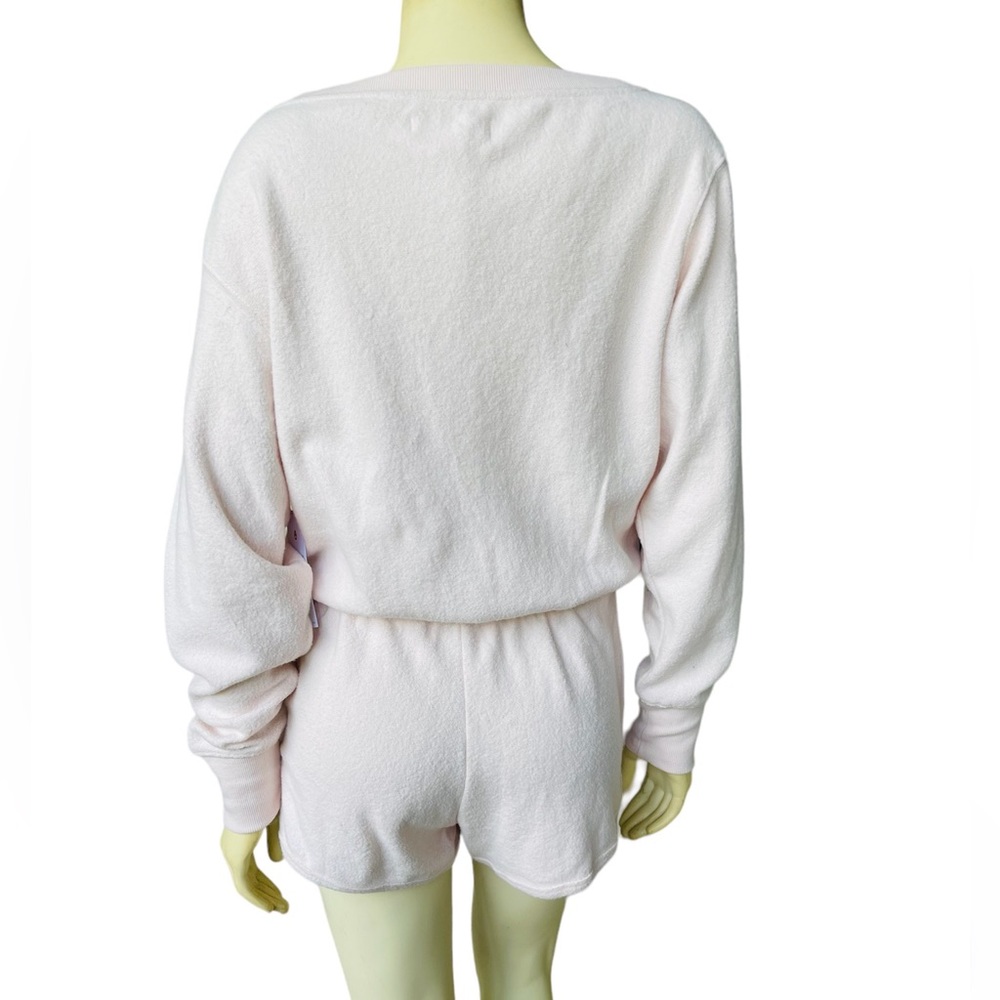 Spiritual Gangster Sherpa Off Shoulder Women’s Romper Pink Shorts - Picture 7 of 11